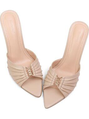 Women's Nude Faux Leather Pointed Toe Stylish Elegant Comfortable High Heel